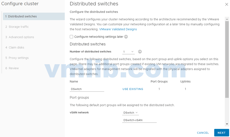 Set up physical adapters for the hosts, using vmnic1 for vSAN.