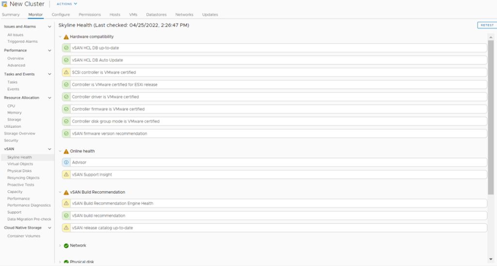 vSAN Health to verify there are no issues.