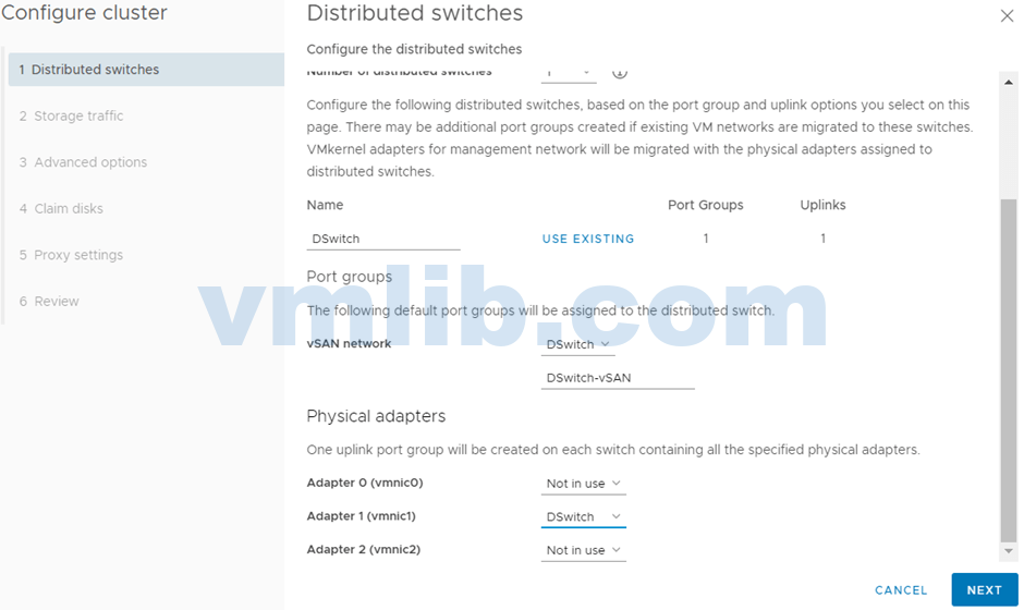 Set up physical adapters for the hosts, using vmnic1 for vSAN.2