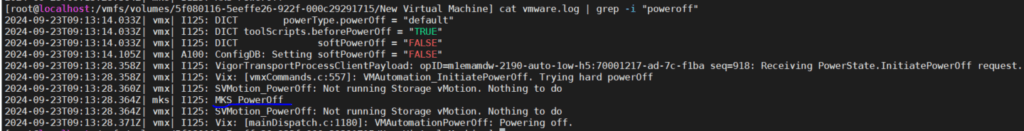 我们在vCenter对着该VM点“关闭电源“，vmware.log上可以看到MKS Poweroff