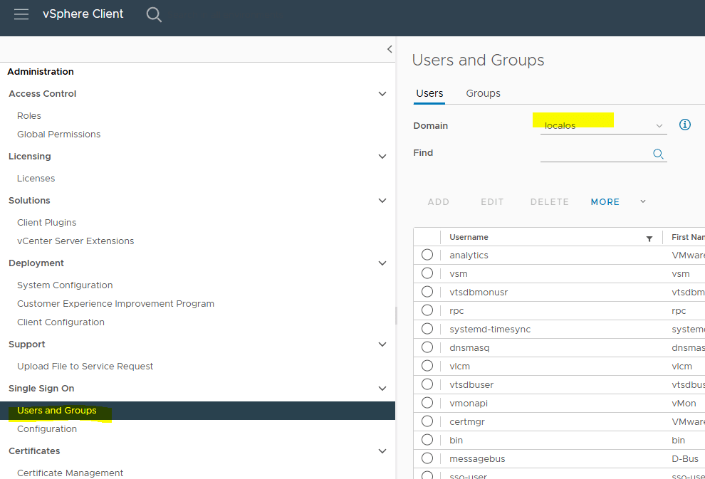 vCenter localos的本地帐号列表