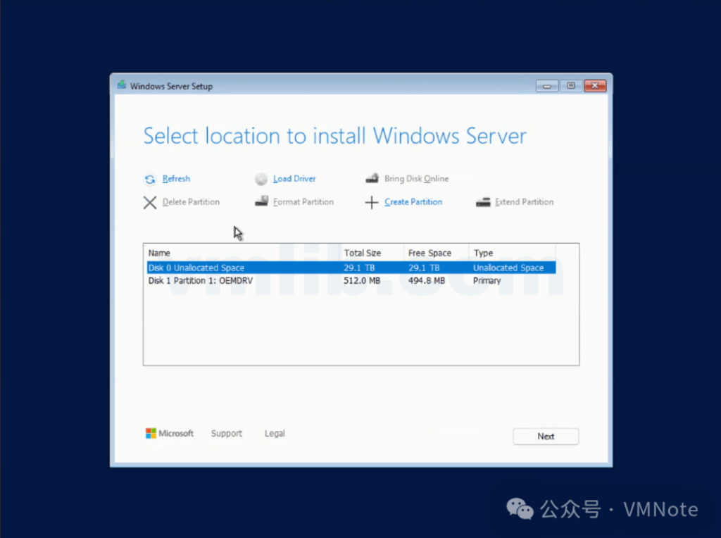 Windows Server 2025：无法选择安装的磁盘