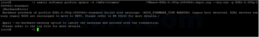 ESXi升级报错Hardware error warning / Legacy boot detected？CLI升级失败解决方法UEFI/BIOS兼容问题详解
