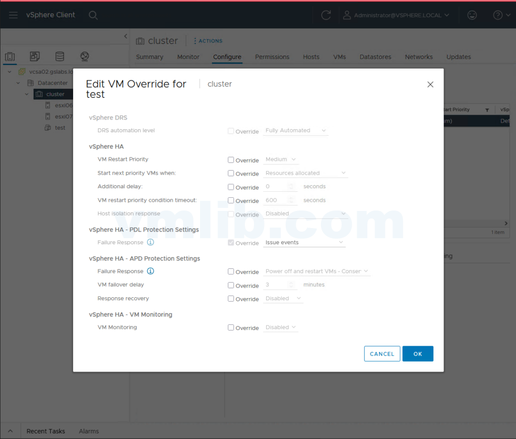 vSphere HA VM Overrides 选项灰色不可编辑的解决方法