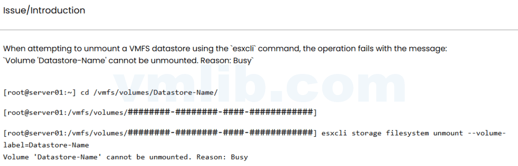 无法卸载 VMFS 数据存储，提示 Reason: Busy