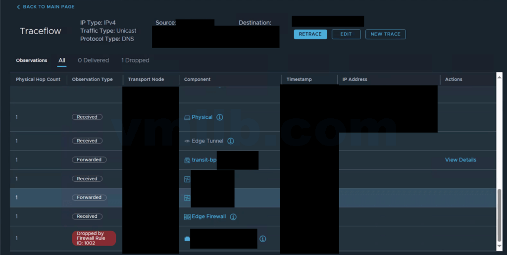 NSX 覆盖网络上的虚拟机无法 ping DNS 服务器和解析名称