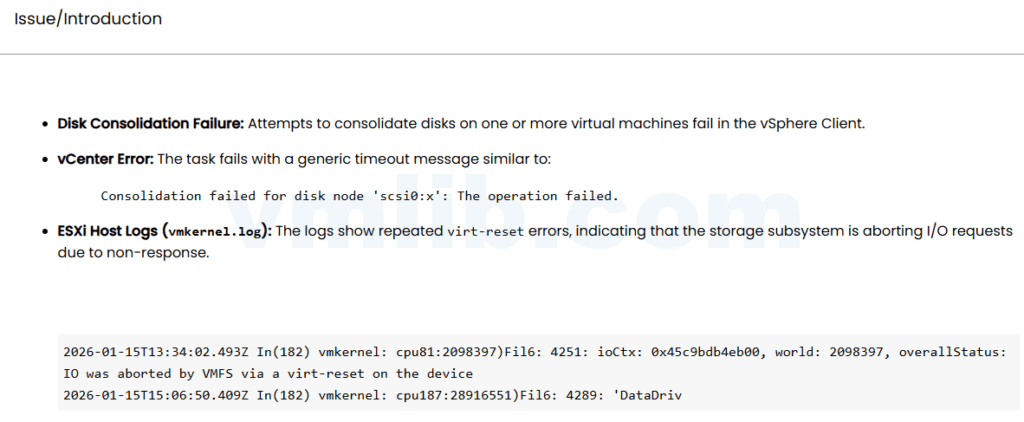 ESXi 8.x中磁盘合并失败：IO被VMFS通过virt-reset中止问题分析